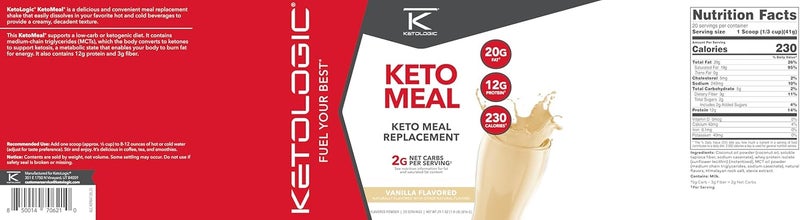 Ketologic مسحوق استبدال الوجبة كيتولوجيك كيتو لتحقيق نتائج مثالية زيت MCT مصل اللبن من الأبقار العشبية ماكروز مصممة بشكل مثالي للكيتوز 20 حصة فانيليا - Image 5