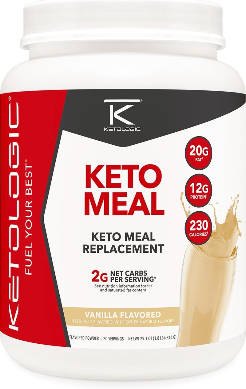 Ketologic مسحوق استبدال الوجبة كيتولوجيك كيتو لتحقيق نتائج مثالية زيت MCT مصل اللبن من الأبقار العشبية ماكروز مصممة بشكل مثالي للكيتوز 20 حصة فانيليا - Image 1