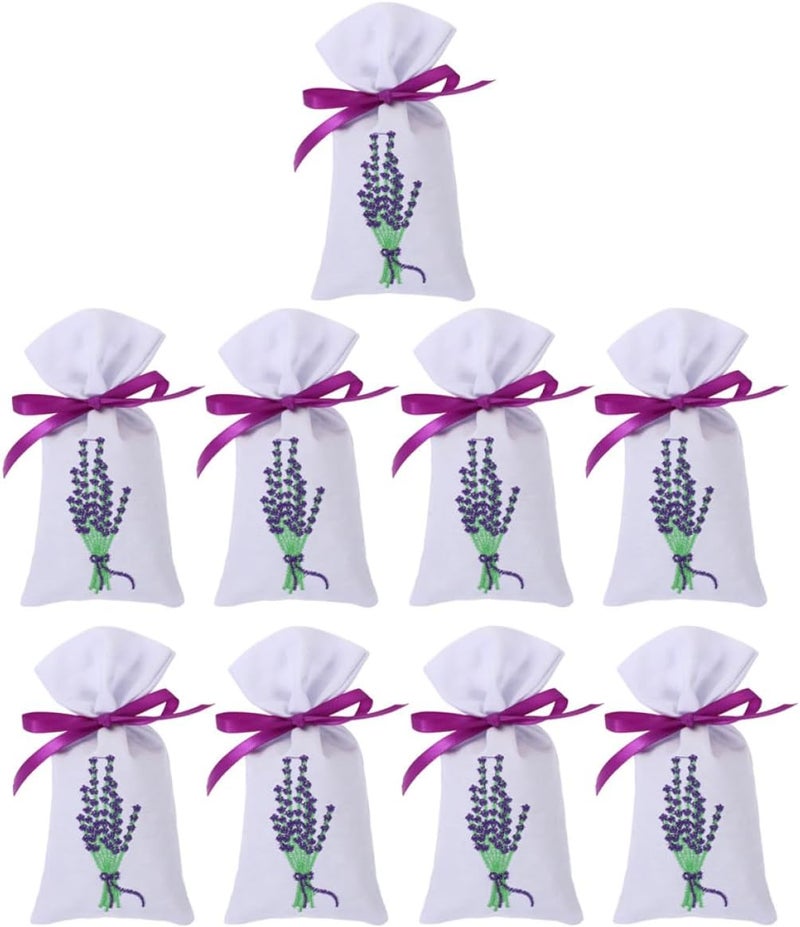 Luxshiny Lavender Sachet Bags 9pcs Cotton Drawstring Pouches Empty Wardrobe Storage Bags for Home Fragrance and Car Use - Image 1