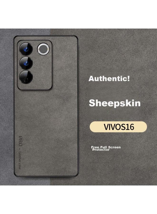 Shangsu, Suitable For Vivos16 Phone Case, Vivos16 Pro Protective Cover, Shockproof, Full Lens Protection, Soft Shell, Luxury Lambskin, Simple Silicone Outer Case, For Women And Men, Leather Case, Gray - Image 1