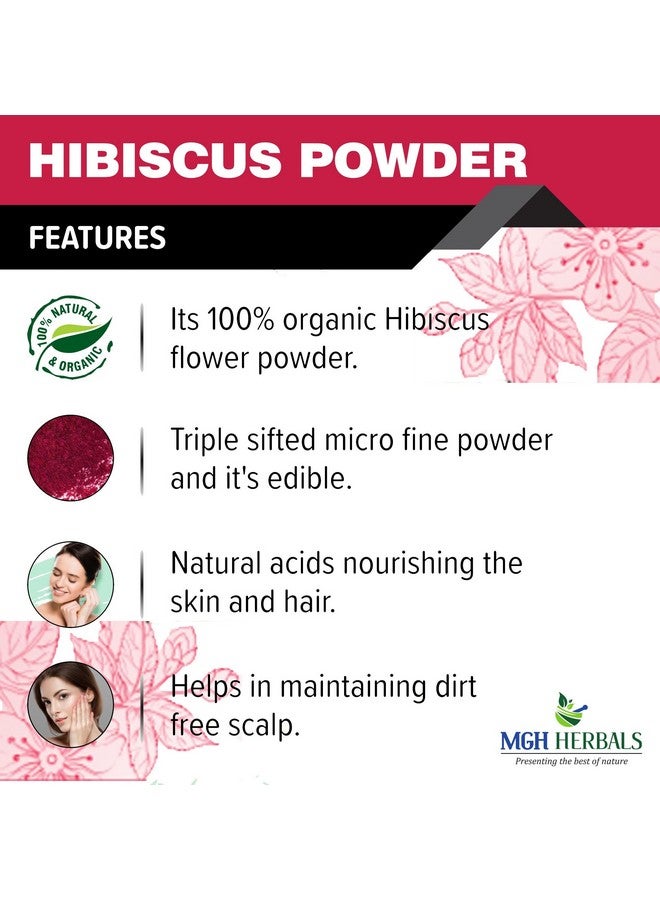 MGH Herbals Organic Natural Hibiscus Flower Powder 200G (Rosa Sinensis) Gudhal Powder For Hair Improvement, Hair Growth & Face Pack Mask - 200 Grams  - Image 2