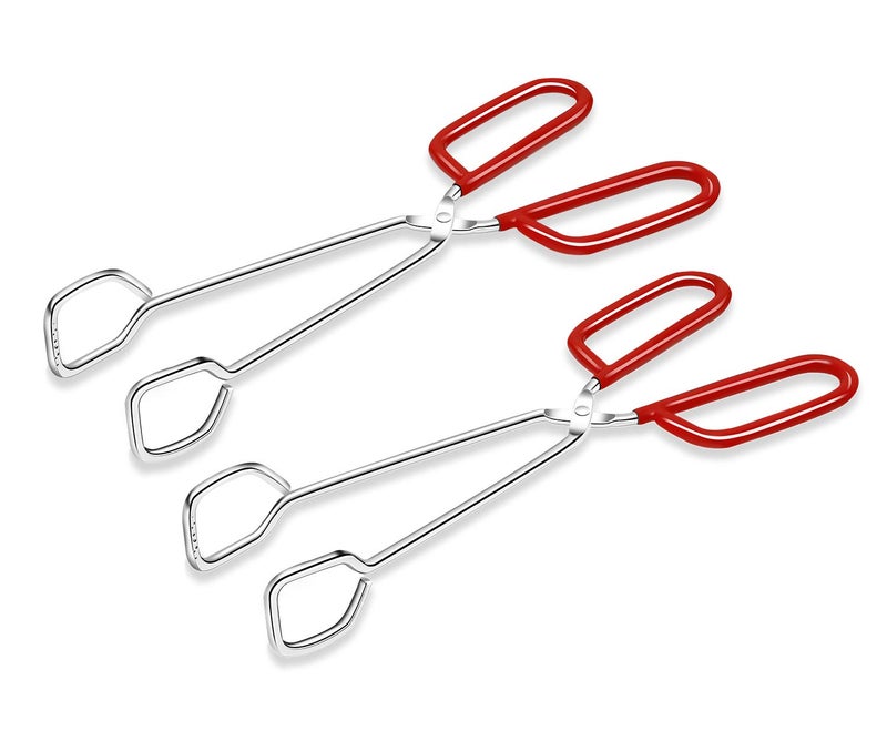 Hiash 10-Inch Heavy Duty Stainless Steel Kitchen Tongs - Non-Slip Comfortable Red Grip  Scissor Design  Heat Resistant For Bbq And Cooking  Set Of 2 - Image 1