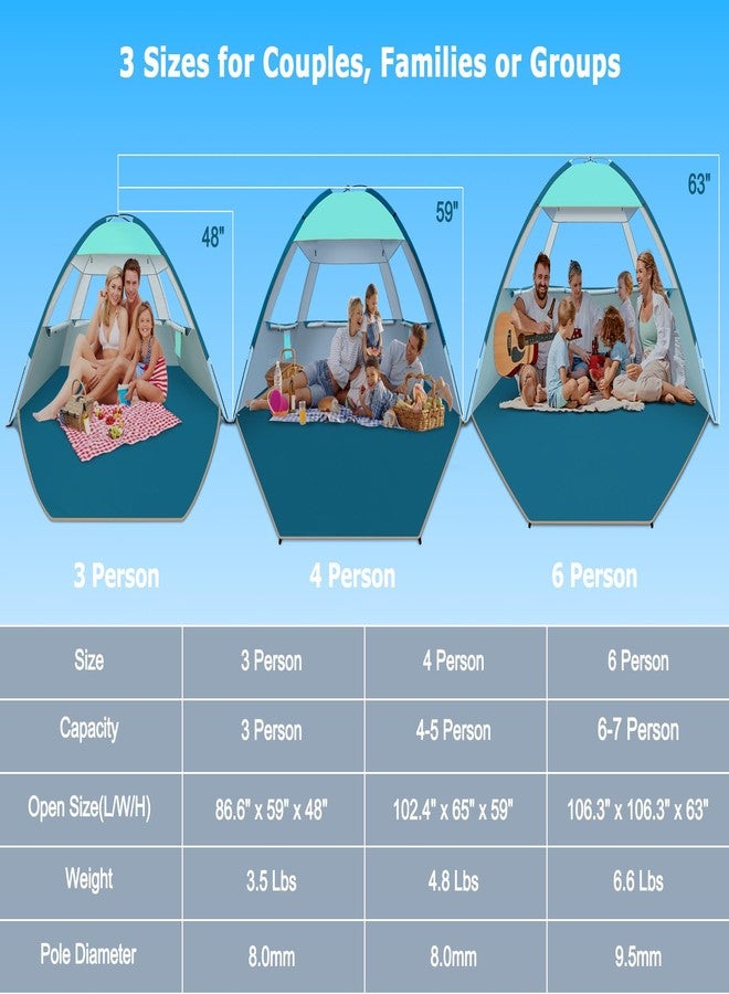 COMMOUDS Beach Tent Sun Shade for 3/4-5/6-7/8-10 Person, UPF 50+ Beach Sun Shelter Canopy Tent, Lightweight, Easy Set Up and Carry - Image 2