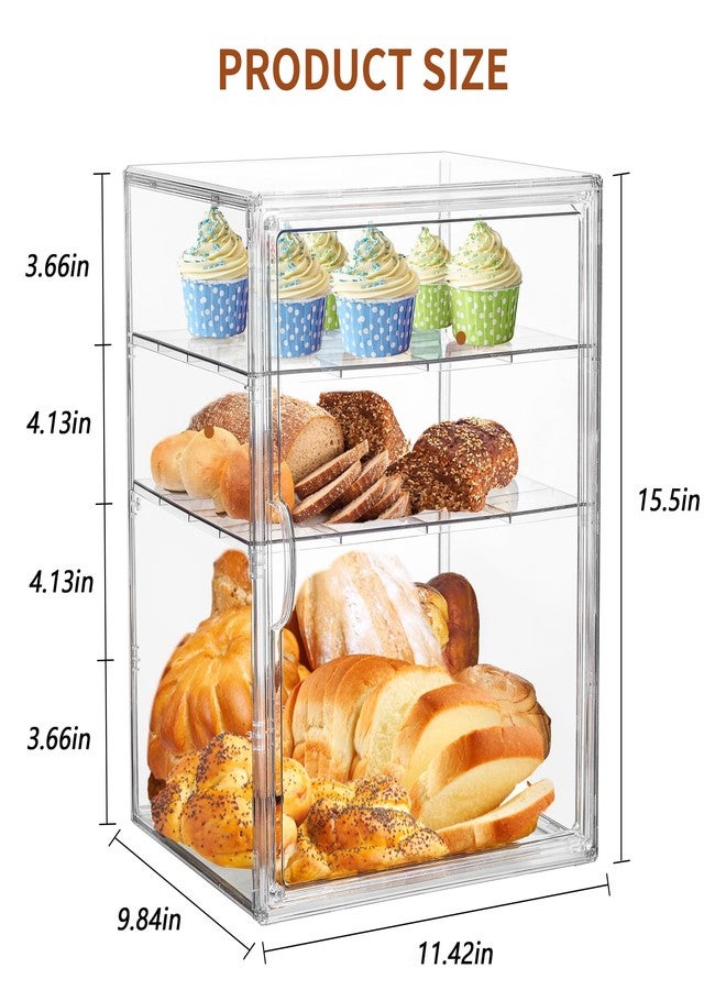 ZLLZUU Bread Box for Kitchen Countertop Pastry Display Case 4 Layers Adjustable Clear Bread Storage Container with Magnetic Door Bread Box Airtight Bakery Display Case Bread Holder - Image 2