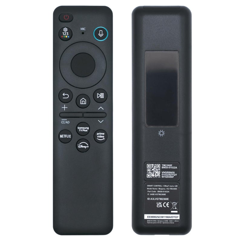 ARCSTILL New BN59-01432A TM2360E Solar Voice Remote, USB-C Rechargeable Bluetooth Remote Control with Solar Charging Compatible with Samsung 2023-2024 Neo QLED 8K Smart TVs, HDR Ultra HD - Black - Image 1