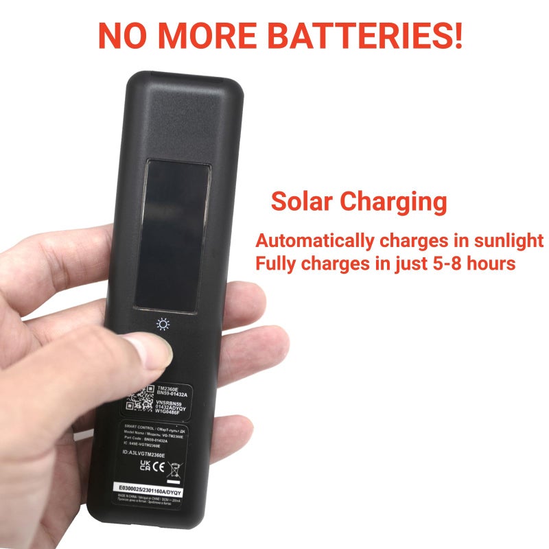 ARCSTILL New BN59-01432A TM2360E Solar Voice Remote, USB-C Rechargeable Bluetooth Remote Control with Solar Charging Compatible with Samsung 2023-2024 Neo QLED 8K Smart TVs, HDR Ultra HD - Black - Image 4