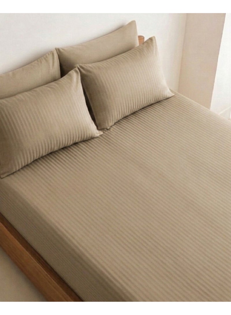 Elega Decor 210TC Cotton Satin Single Strpies Bed Sheet Set 2PC | Soft Breathable Satin Flat Sheet 180x260 cm | 1 pillowcase 50x75 cm | OEKO-TEX & ECAS Certified - Image 1