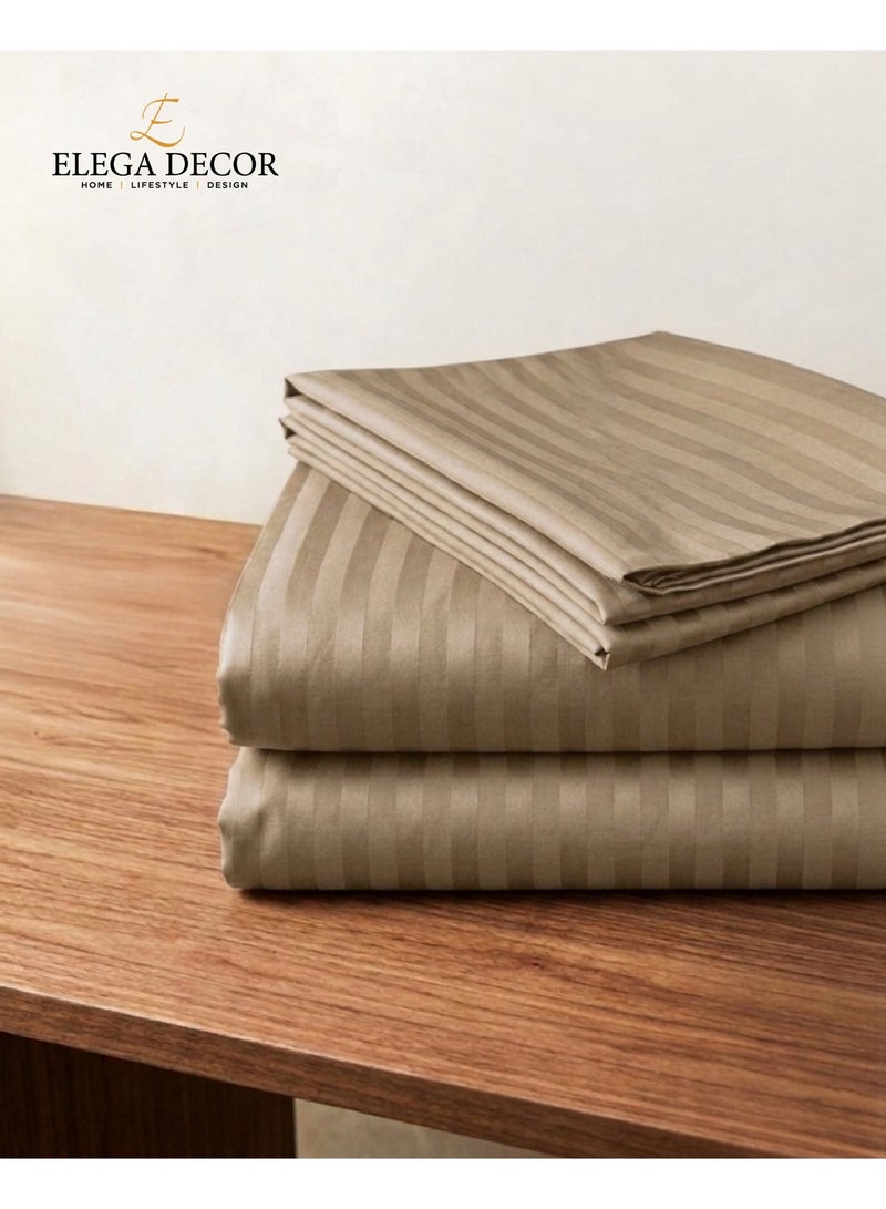 Elega Decor 210TC Cotton Satin Single Strpies Bed Sheet Set 2PC | Soft Breathable Satin Flat Sheet 180x260 cm | 1 pillowcase 50x75 cm | OEKO-TEX & ECAS Certified - Image 2