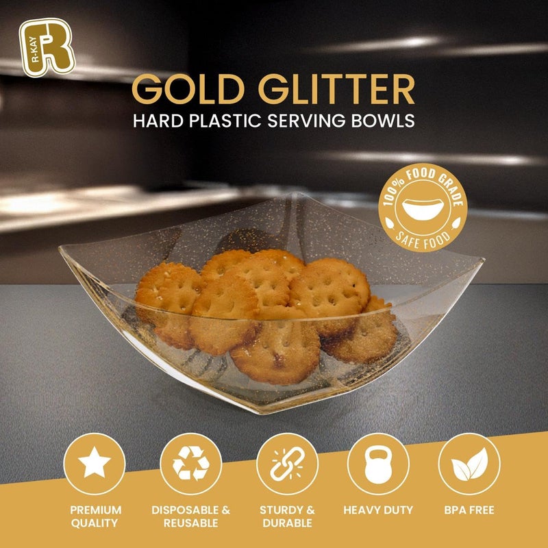 R-kay 6 Pack Gold Small Plastic Serving Bowls 8 oz - Gold Glitter Small Plastic Bowls for Parties, Premium For Weddings Catering And Birthday parties - Image 5