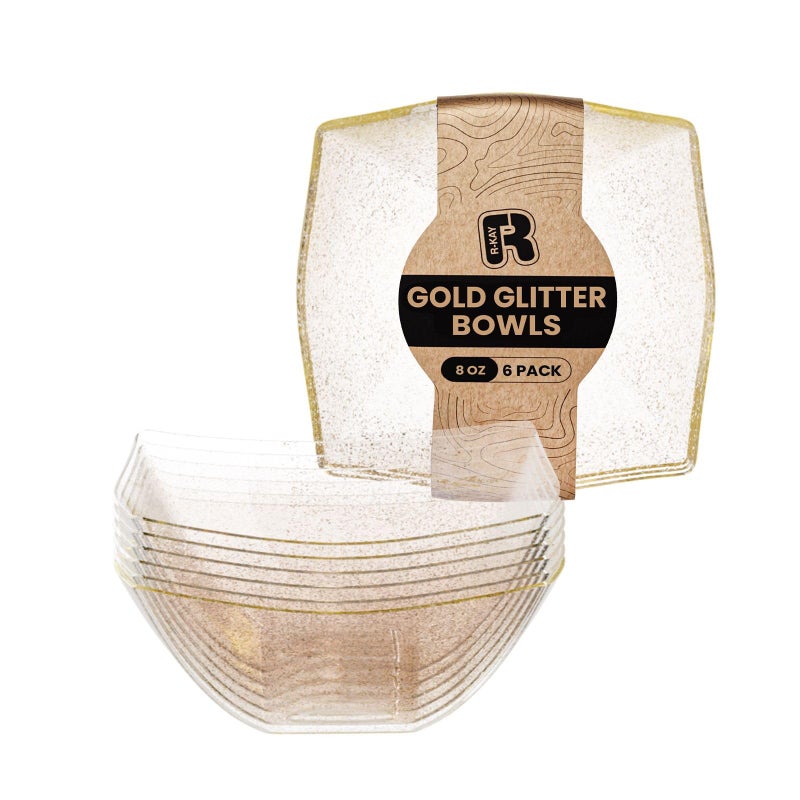 R-kay 6 Pack Gold Small Plastic Serving Bowls 8 oz - Gold Glitter Small Plastic Bowls for Parties, Premium For Weddings Catering And Birthday parties - Image 1