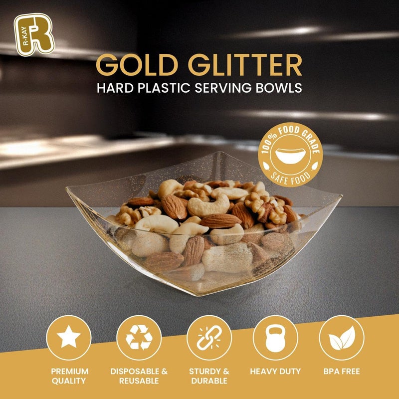 R-kay 6 Pack Gold Small Plastic Serving Bowls 8 oz - Gold Glitter Small Plastic Bowls for Parties, Premium For Weddings Catering And Birthday parties - Image 2