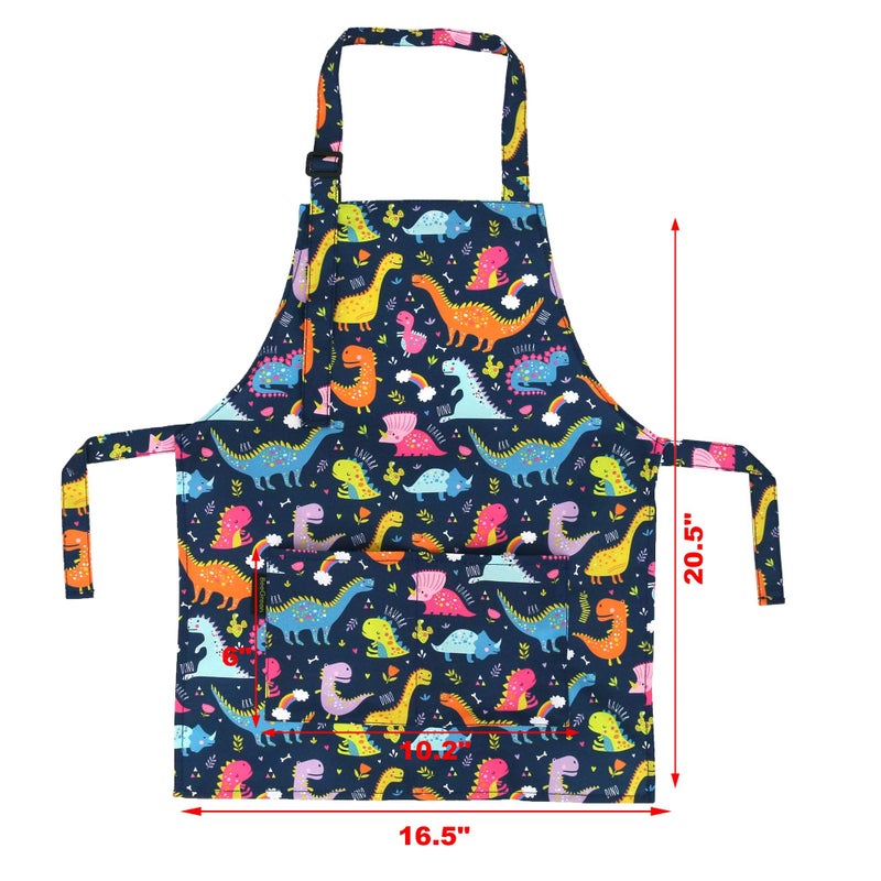 BeeGreen Kids Apron 2 Pack Cooking Aprons with Adjustable Strap Kids Kitchen Aprons with Front Pocket for Girls Toddler Painting Baking Artist Washable Foldable Lightweight (Dinosaurs+Space Planets) - Image 2