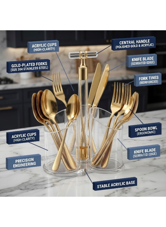 بيتى حامل أدوات المطبخ من الأكريليك الشفاف من أسبن، منظم أدوات المائدة بثلاثة أقسام، حامل تخزين أدوات المائدة - Image 2