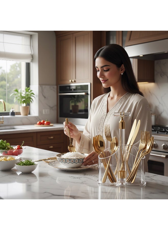 بيتى حامل أدوات المطبخ من الأكريليك الشفاف من أسبن، منظم أدوات المائدة بثلاثة أقسام، حامل تخزين أدوات المائدة - Image 5