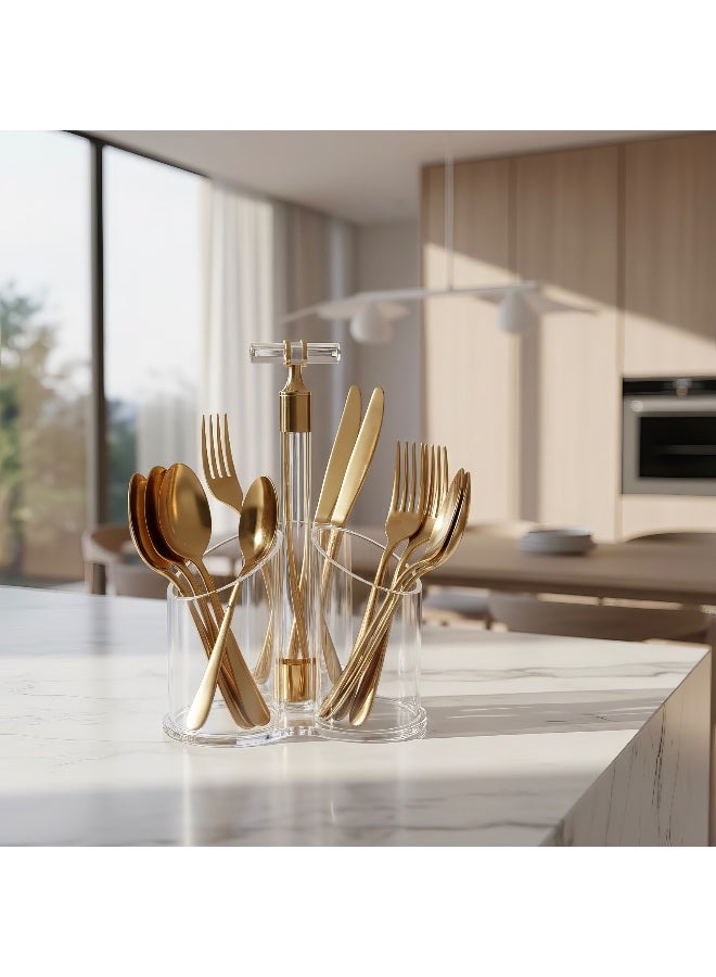 بيتى حامل أدوات المطبخ من الأكريليك الشفاف من أسبن، منظم أدوات المائدة بثلاثة أقسام، حامل تخزين أدوات المائدة - Image 4