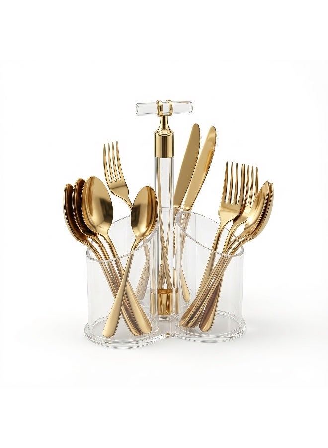 بيتى حامل أدوات المطبخ من الأكريليك الشفاف من أسبن، منظم أدوات المائدة بثلاثة أقسام، حامل تخزين أدوات المائدة - Image 1