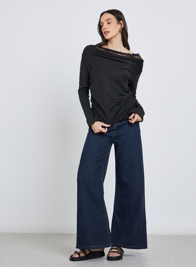 Styli Lace Insert Cowl Neck Blouse - Image 2