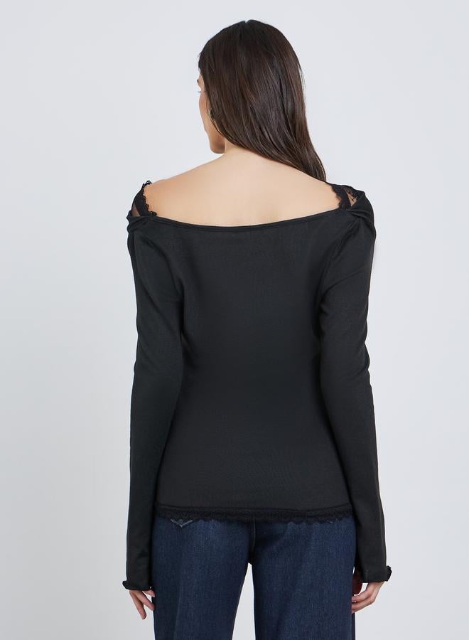Styli Lace Insert Cowl Neck Blouse - Image 4