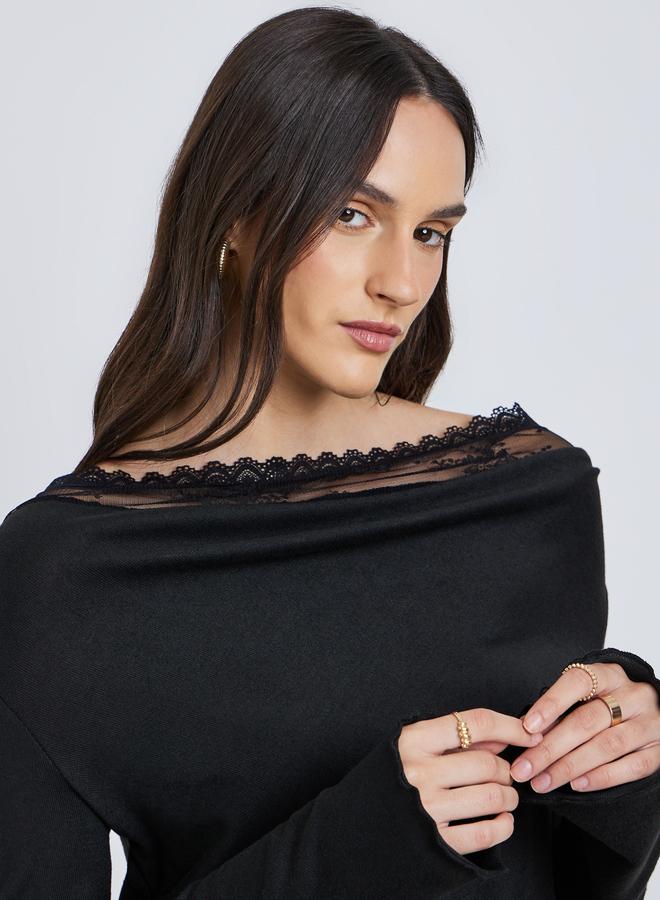 Styli Lace Insert Cowl Neck Blouse - Image 3