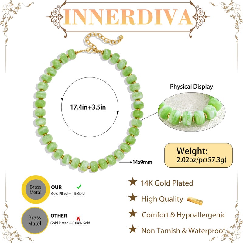 INNERDIVA Chunky Beaded Necklace for Women Statement Big Large Light Green Bead Choker Necklaces Trendy Summer Beach Beachy Womens Charm Jewelry Boho Colorful Resin Gemstone Necklace Prom Accessories - Image 4