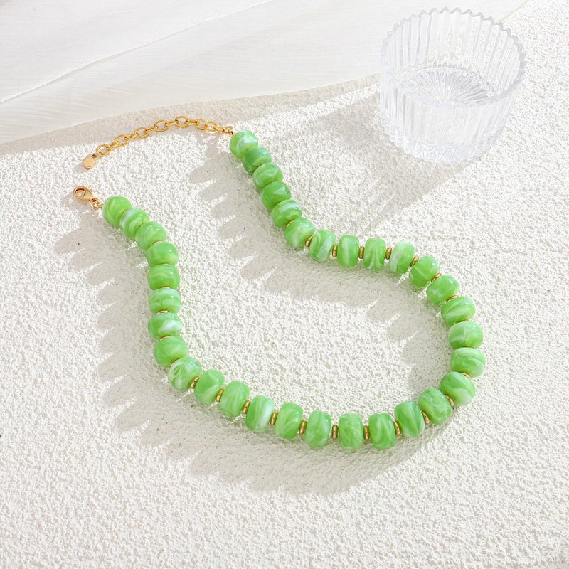 INNERDIVA Chunky Beaded Necklace for Women Statement Big Large Light Green Bead Choker Necklaces Trendy Summer Beach Beachy Womens Charm Jewelry Boho Colorful Resin Gemstone Necklace Prom Accessories - Image 3