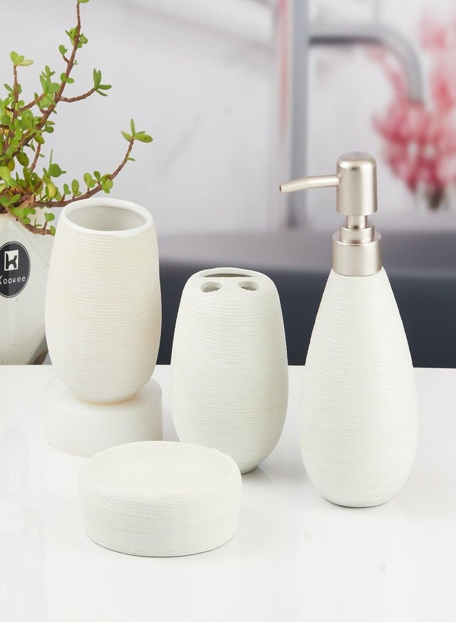 Kookee Ceramic Bathroom Set - Stylish 4 Piece Bath Accessories Kit with Soap Dispenser, Toothbrush Holder, Tumbler & Soap Dish - Modern & Designer Decor for Home & Guest Bathrooms (11340) - Image 3