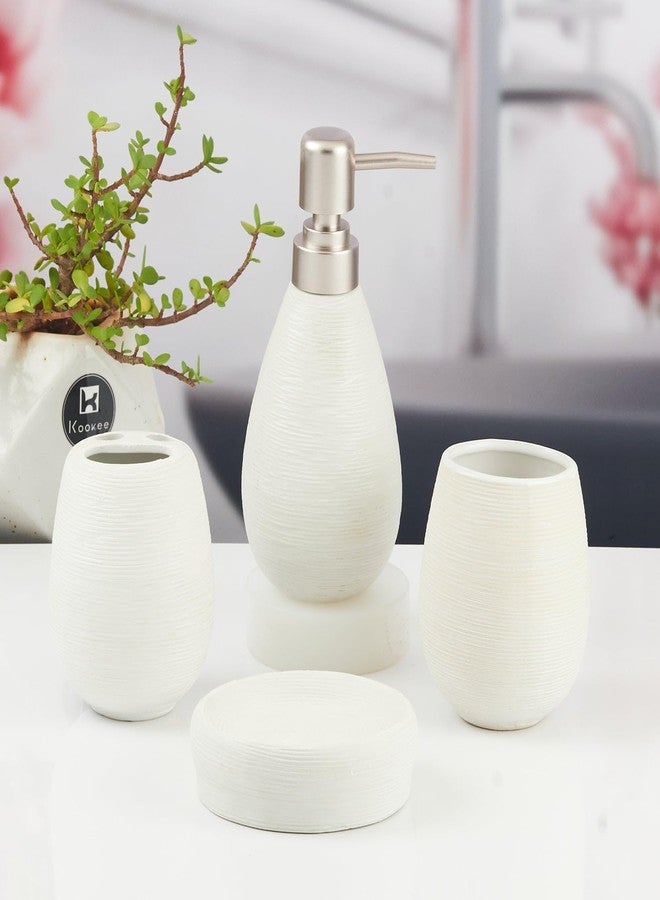Kookee Ceramic Bathroom Set - Stylish 4 Piece Bath Accessories Kit with Soap Dispenser, Toothbrush Holder, Tumbler & Soap Dish - Modern & Designer Decor for Home & Guest Bathrooms (11340) - Image 4