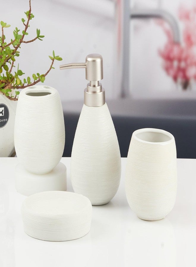Kookee Ceramic Bathroom Set - Stylish 4 Piece Bath Accessories Kit with Soap Dispenser, Toothbrush Holder, Tumbler & Soap Dish - Modern & Designer Decor for Home & Guest Bathrooms (11340) - Image 2