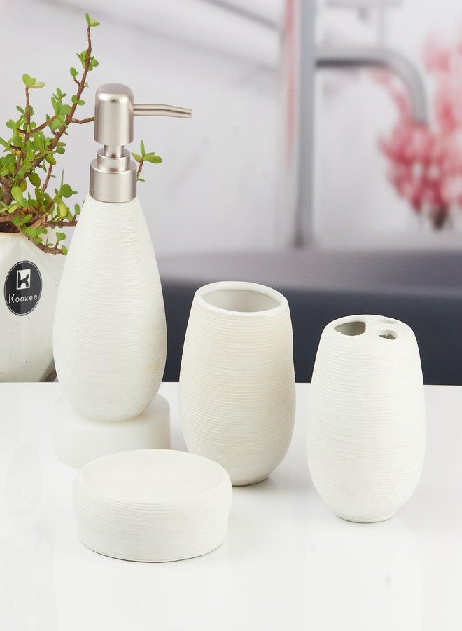 Kookee Ceramic Bathroom Set - Stylish 4 Piece Bath Accessories Kit with Soap Dispenser, Toothbrush Holder, Tumbler & Soap Dish - Modern & Designer Decor for Home & Guest Bathrooms (11340) - Image 1
