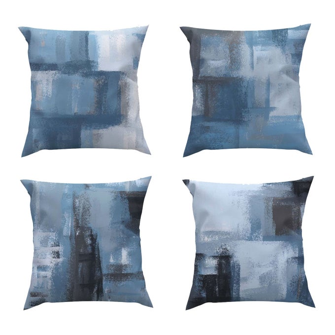 Set of 4 Blue and Grey Art Modern Decorative Gray Throw Pillows Covers Cushion Cover for Bedroom Sofa Living Room 18X18 Inches Home Decorative