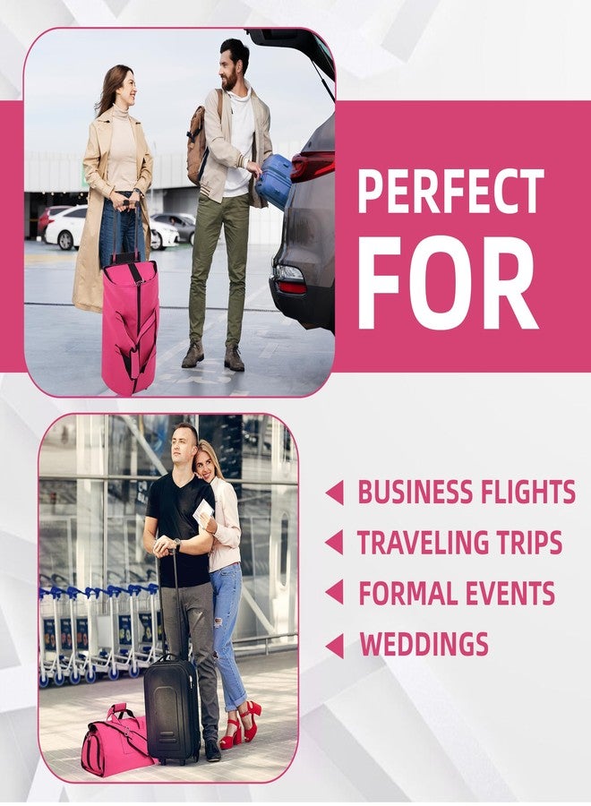 FUOCO Trolly Convertible Duffle Garment Bag for Men Women Suit Carrier for Travel Blazer Carry overnighter Space Saving Duffle Bags, Multi-Functional Coat Pant Cover with Hanger (Pink) - Image 3