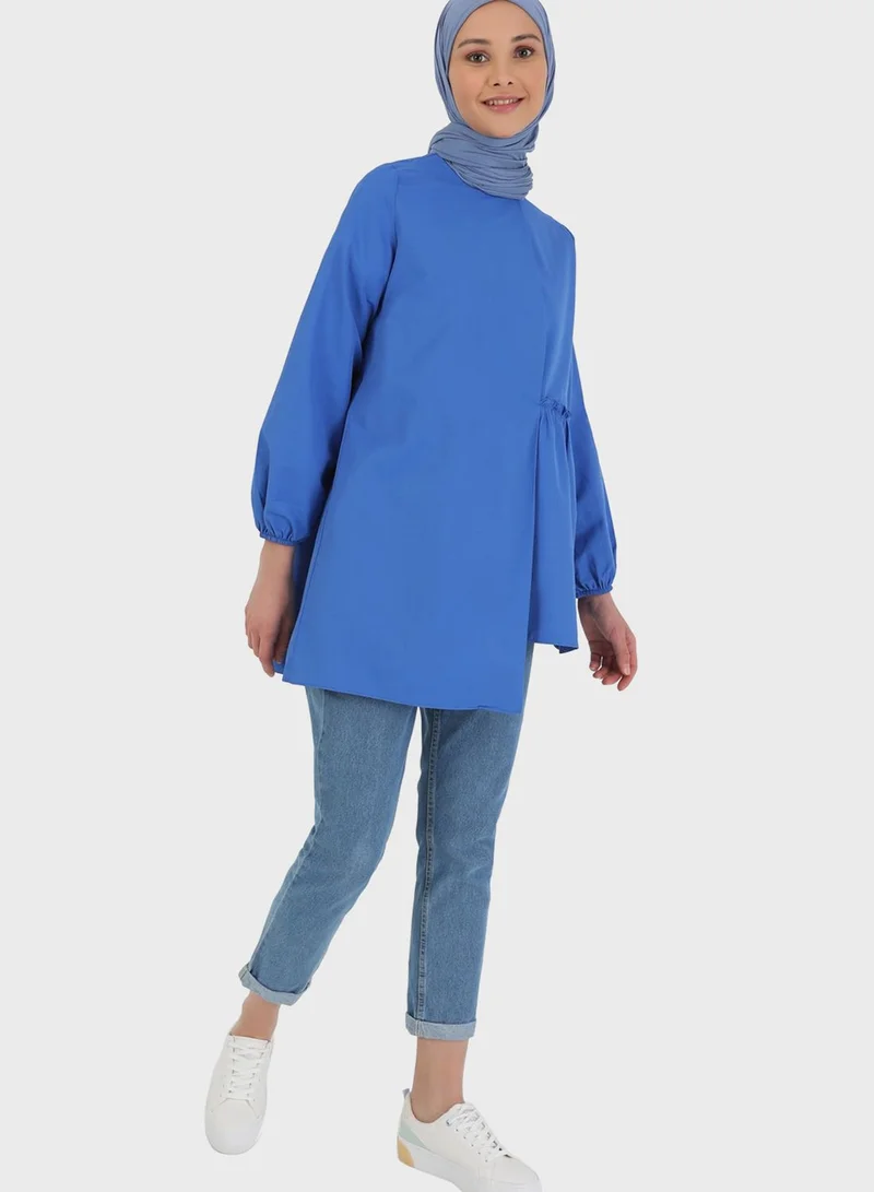 Benin by modanisa Puff Sleeve Asymmetrical Hem Tunic