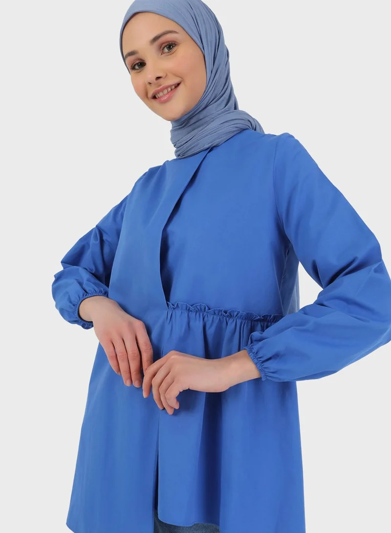 Benin by modanisa Puff Sleeve Asymmetrical Hem Tunic