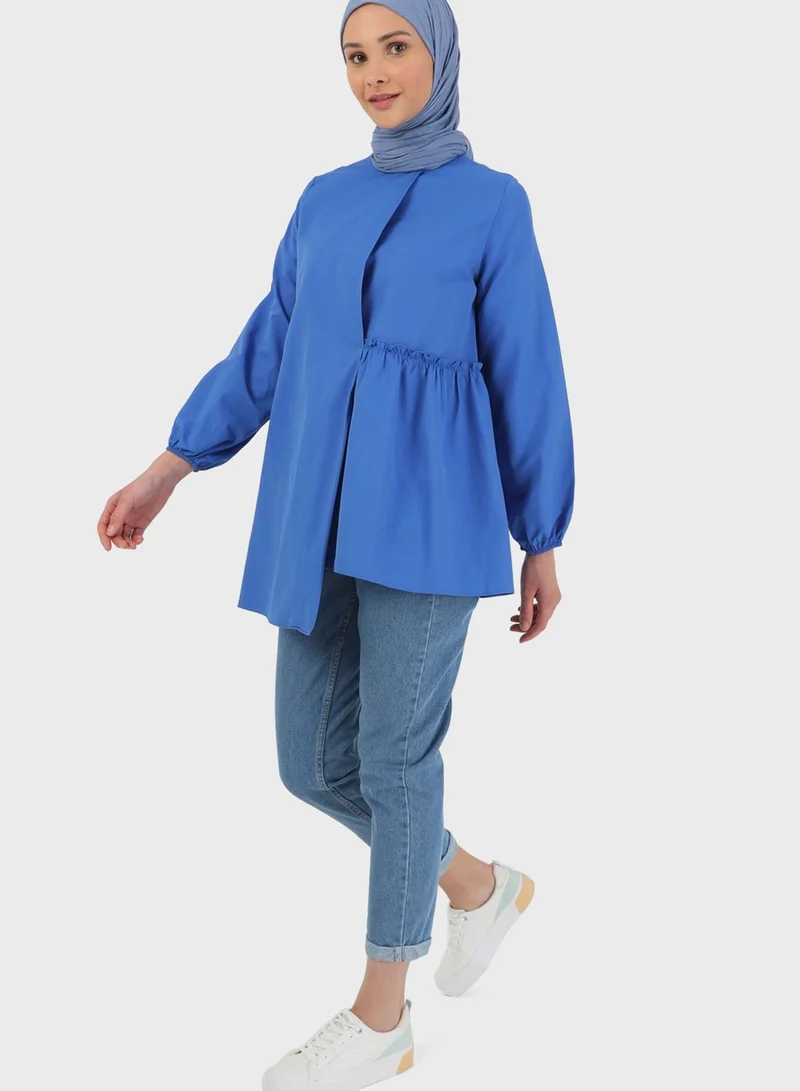 Benin by modanisa Puff Sleeve Asymmetrical Hem Tunic