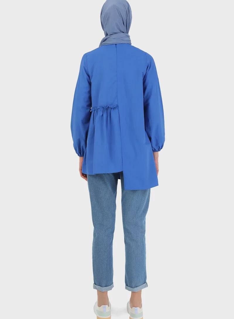 Benin by modanisa Puff Sleeve Asymmetrical Hem Tunic