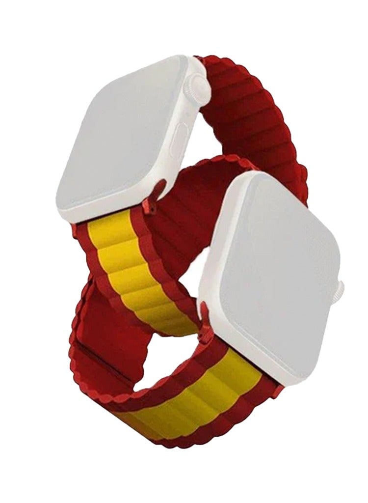 يونيك أشرطة ساعة UNIQ Apple Watch 45MM مغناطيسية عكسية من السيليكون الأحمر والأصفر - Image 1