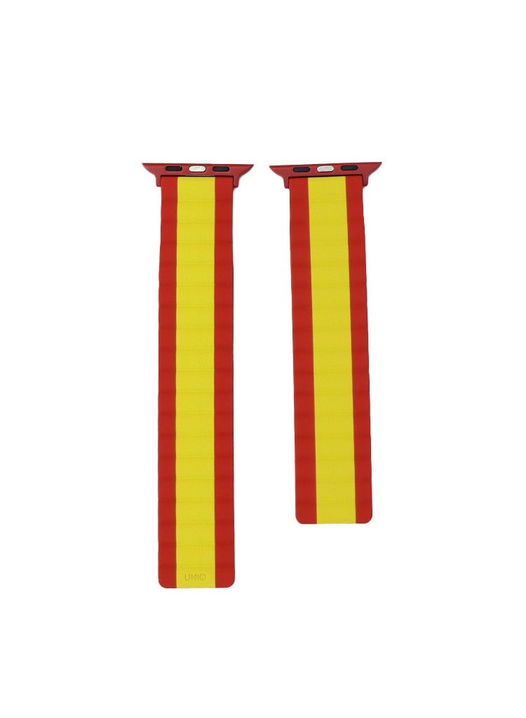 يونيك أشرطة ساعة UNIQ Apple Watch 45MM مغناطيسية عكسية من السيليكون الأحمر والأصفر - Image 4