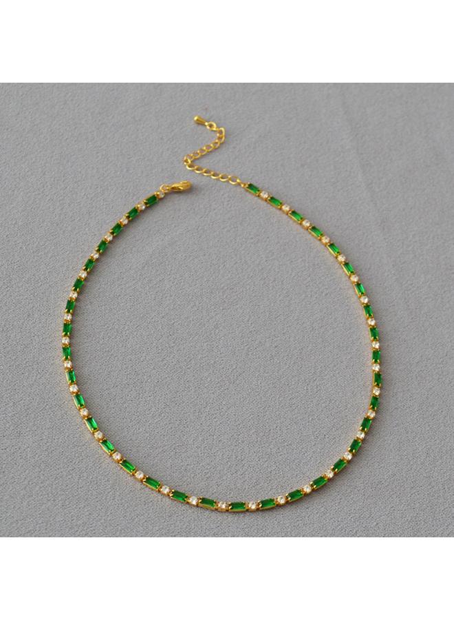 Spring And Summer New And Korean Niche Design Fresh And Sweet Color Zircon Brass Gold-plated Short Thin Necklace Clavicle Chain
