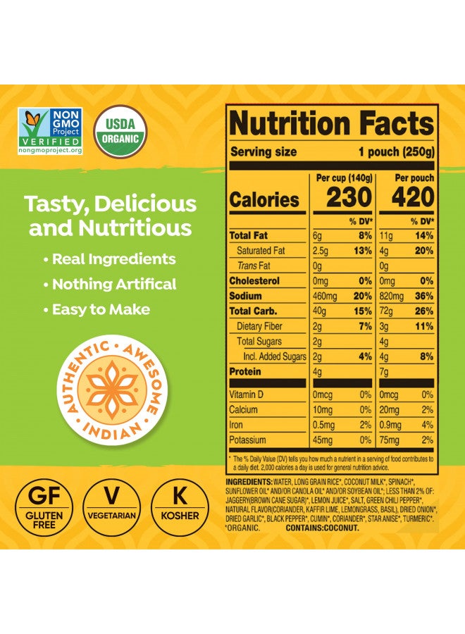 Tasty Bite Organic Thai Lime Rice, 8.8 Ounce, Pack of 6, Ready to Eat, Microwavable, Vegan, Gluten-Free