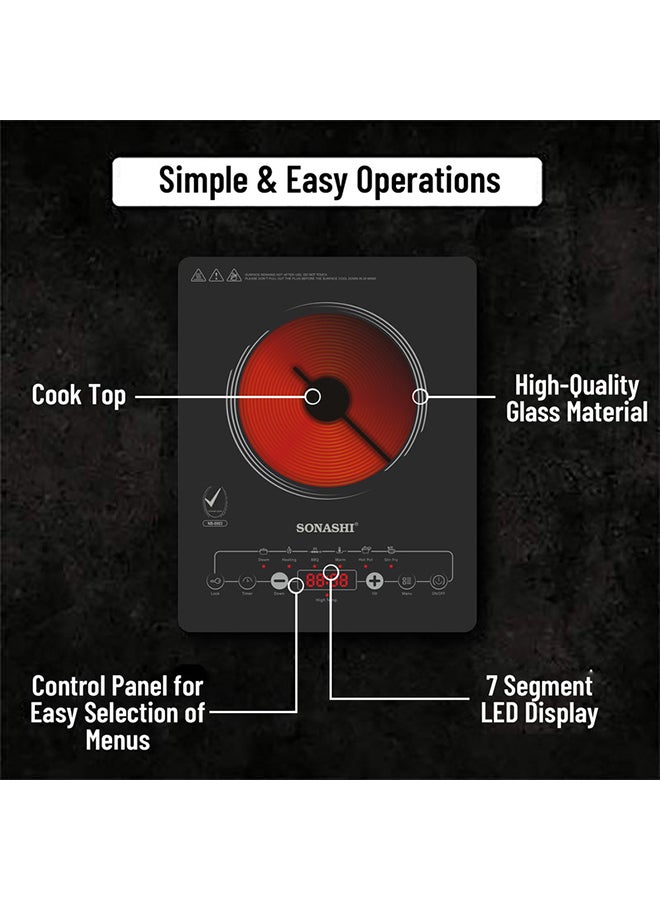 SONASHI Infrared Ceramic Cooker With Display Power | 4 Digit LED Display With Touch Sensor Control And 12 Level Power Settings | Portable And Compact Infrared Cooker 2200 W SIS-015N Black - Image 3