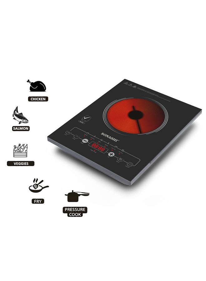 SONASHI Infrared Ceramic Cooker With Display Power | 4 Digit LED Display With Touch Sensor Control And 12 Level Power Settings | Portable And Compact Infrared Cooker 2200 W SIS-015N Black - Image 5