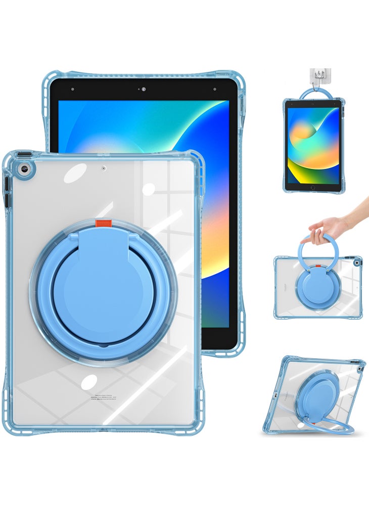 حافظة دوارة بمقبض يد وحامل لجهاز iPad 10.2 (2021)/(2020)/(2019) مصنوعة من البولي كربونات والبولي يوريثين الحراري والأكريليك - أزرق فاتح - Image 1