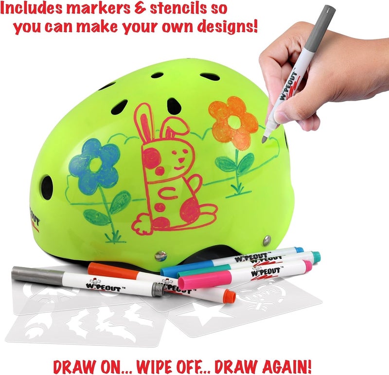 Wipeout Dry Erase Kids Helmet for Bike, Skate, and Scooter - Neon Zest, Ages 5+ - Image 2