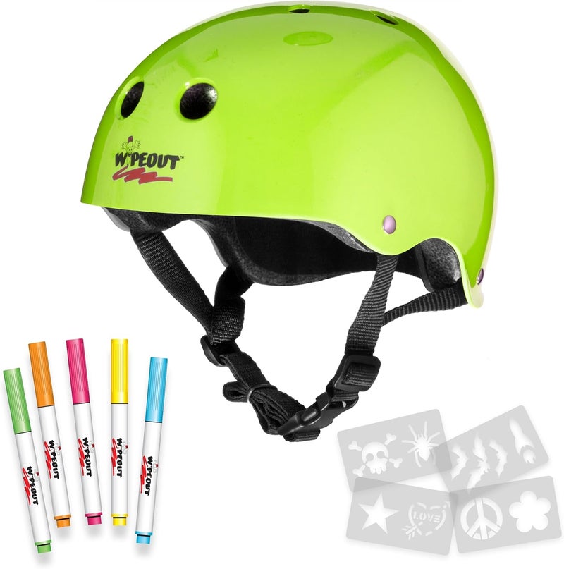 Wipeout Dry Erase Kids Helmet for Bike, Skate, and Scooter - Neon Zest, Ages 5+ - Image 1