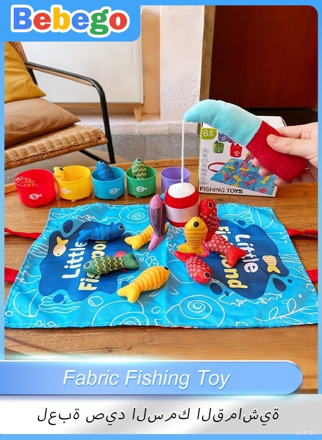 BEBEGO [Safe Fishing Toy] Safe Polyester Fiber  Little Fishpond cloth Fishing Toy Set | Educational Fine Motor Skill Toy for Toddlers with Colorful Fish, Fishing Rods, and Storage Bag - Image 1