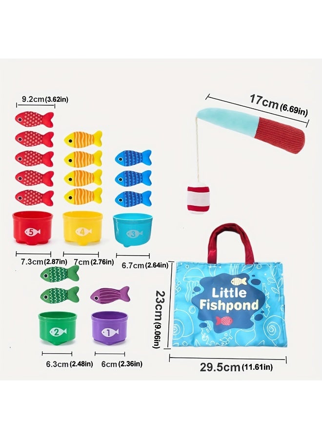 BEBEGO [Safe Fishing Toy] Safe Polyester Fiber  Little Fishpond cloth Fishing Toy Set | Educational Fine Motor Skill Toy for Toddlers with Colorful Fish, Fishing Rods, and Storage Bag - Image 4
