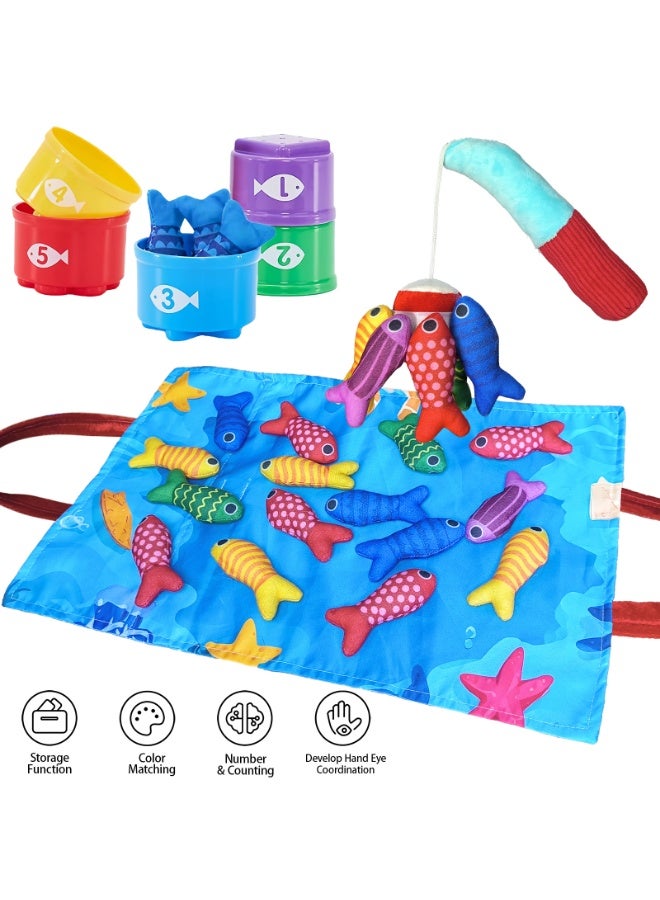BEBEGO [Safe Fishing Toy] Safe Polyester Fiber  Little Fishpond cloth Fishing Toy Set | Educational Fine Motor Skill Toy for Toddlers with Colorful Fish, Fishing Rods, and Storage Bag - Image 3