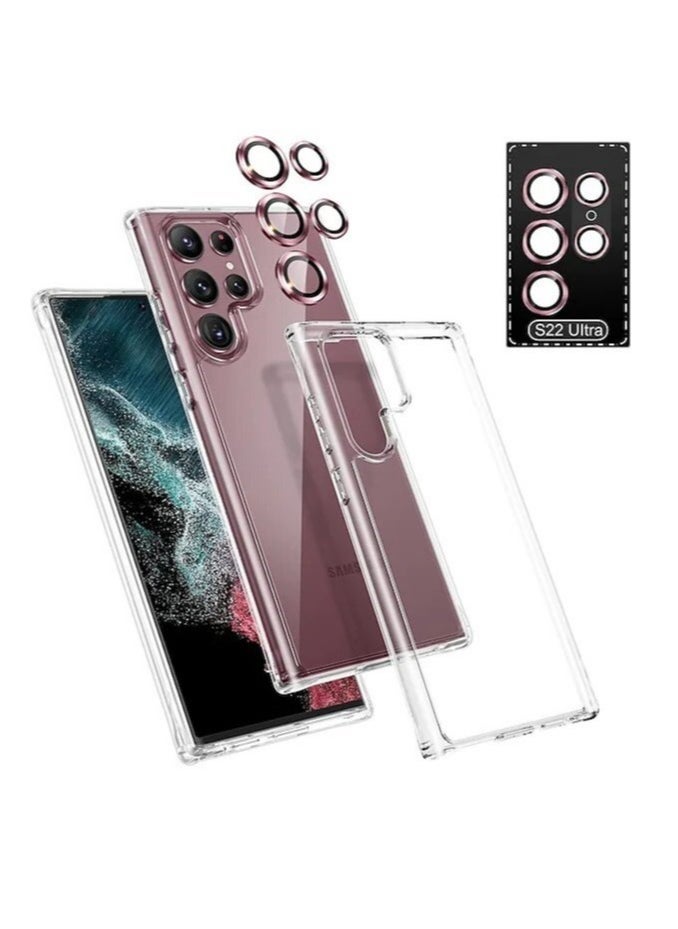 Raxoom 2 in 1 Clear Case with Camera Lens Protector For Galaxy S22 Ultra Ultra-HD 9H Hardness Tempered Glass Metal Ring Camera Screen Protector - Image 1