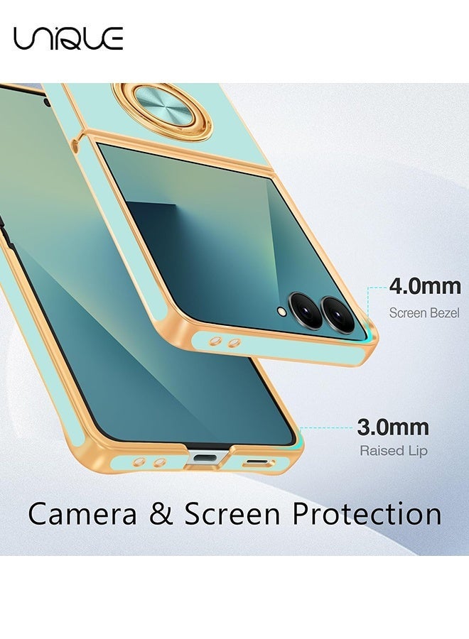 يونيك لجراب سامسونج جالاكسي زد فليب 7 [مع حامل حلقة قابل للدوران بزاوية 360 درجة] [دعم حامل السيارة المغناطيسي] - جراب TPU ناعم مطلي بالذهب اللامع لهاتف Galaxy Z Flip 7 - أخضر نعناعي - Image 3