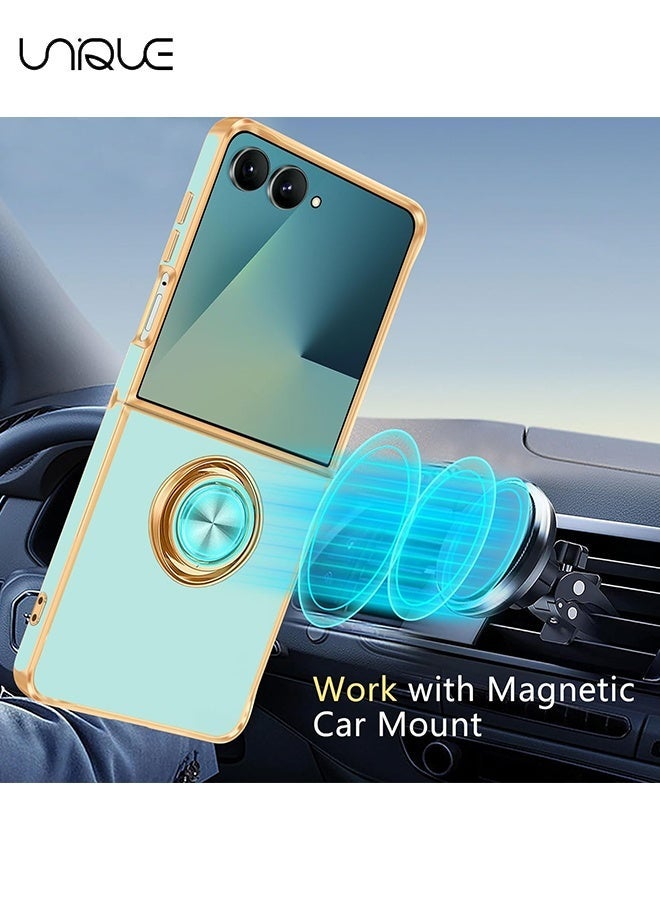 يونيك لجراب سامسونج جالاكسي زد فليب 7 [مع حامل حلقة قابل للدوران بزاوية 360 درجة] [دعم حامل السيارة المغناطيسي] - جراب TPU ناعم مطلي بالذهب اللامع لهاتف Galaxy Z Flip 7 - أخضر نعناعي - Image 4